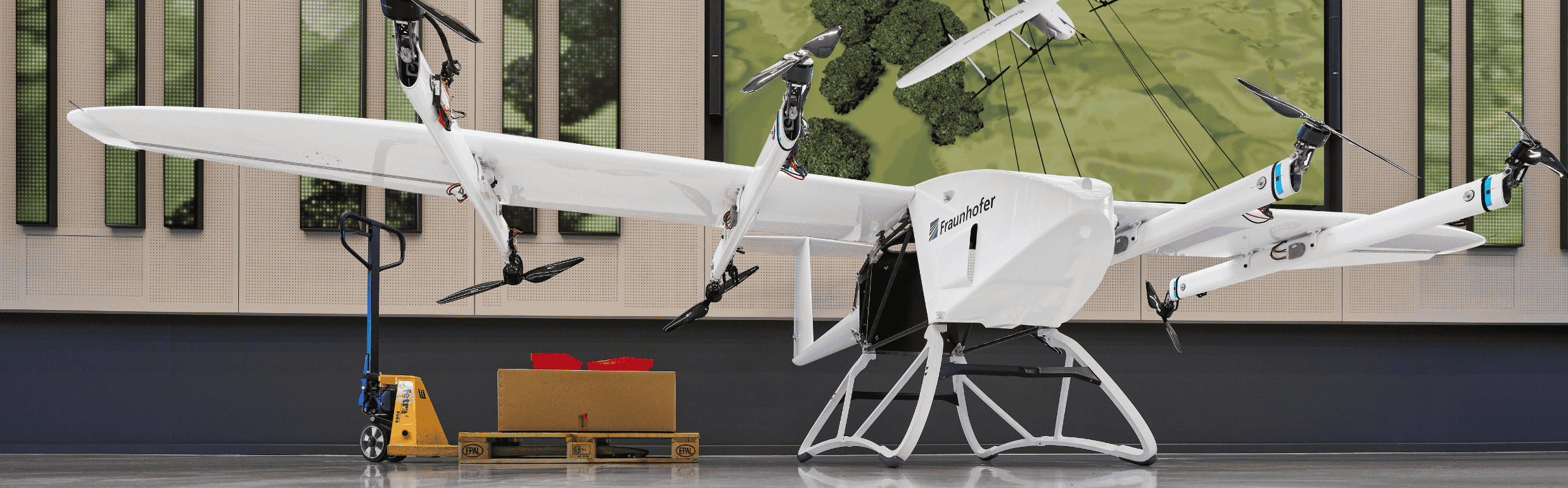 Forschungsprojekt Albacopter Header Hybride Flugplattform, die im IoT Xperience Center steht.