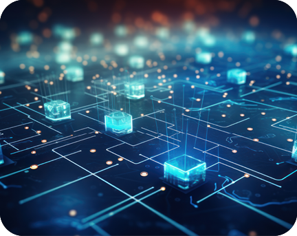 Stilisierte Visualisierung einer Platine mit Computerchips.