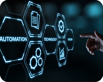 Ein Finger zeigt auf eine visuelle Darstellung von Automation und Technology